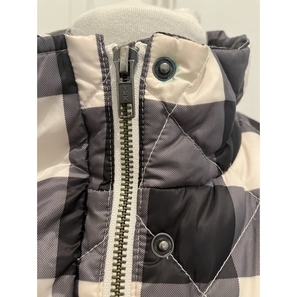 Talbots Down Fill Puffer Vest Size M Black White Plaid Elastic Waist Zip Snaps - Picture 5 of 10